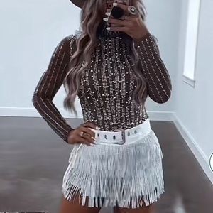 Rhinestone/pearl body suit